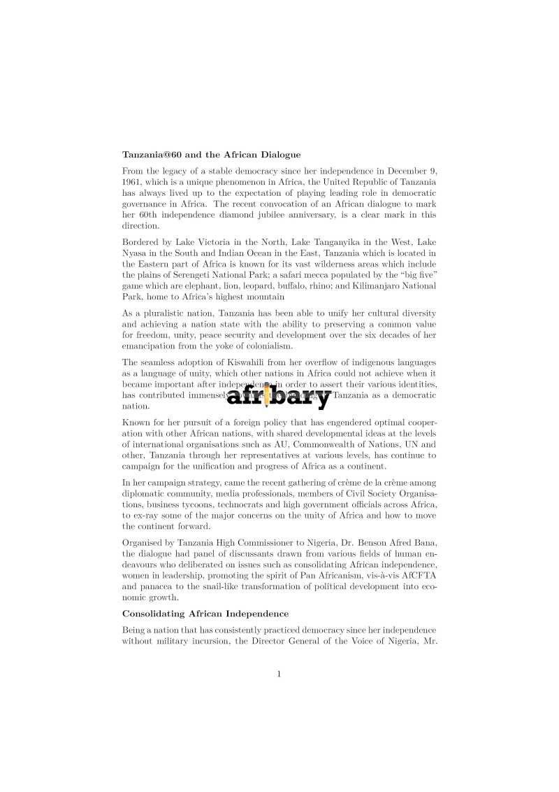 Tanzania at 60 and the African Dialogue Afribary