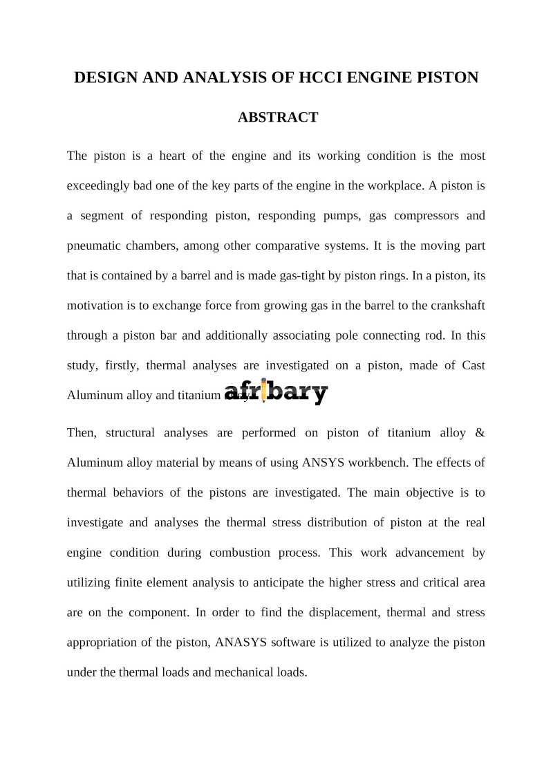 Design Analysis of HCCI Engine Piston Afribary