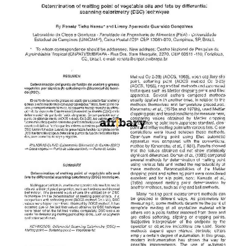 Determination of Melting Point of Vegetable Oils and Fats by