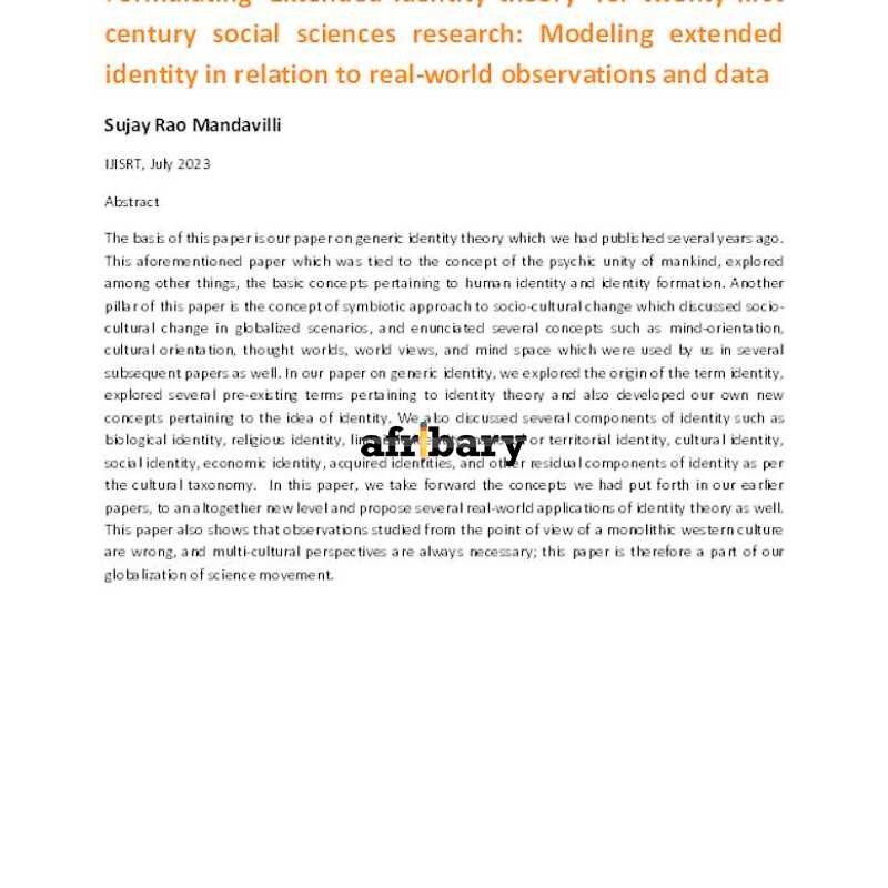 Formulating ‘Extended Identity Theory’ for Twentyfirst Century Social