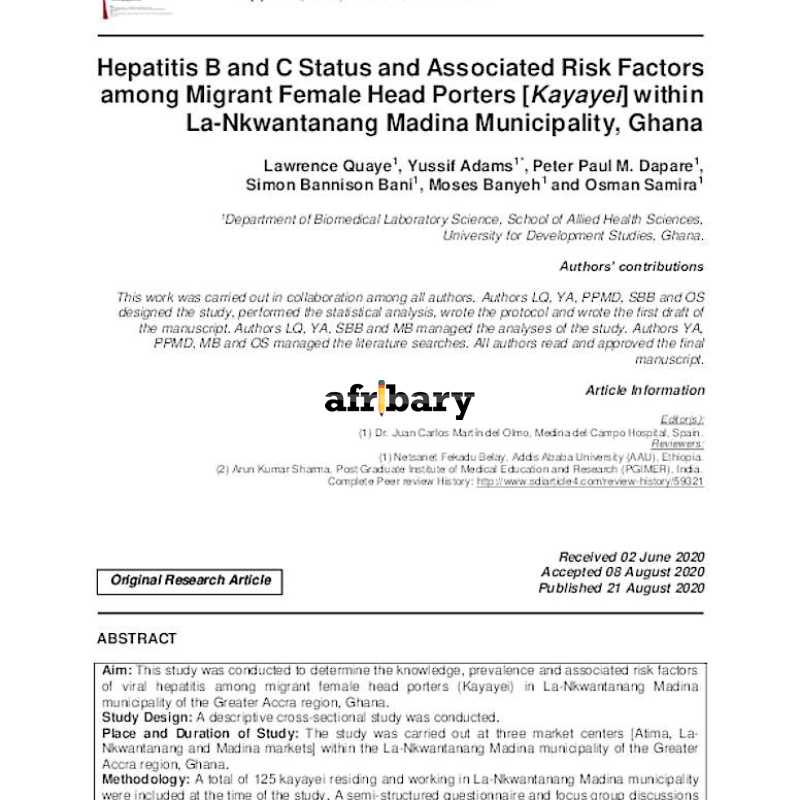 Hepatitis B and C Status and Associated Risk Factors among Migrant ...