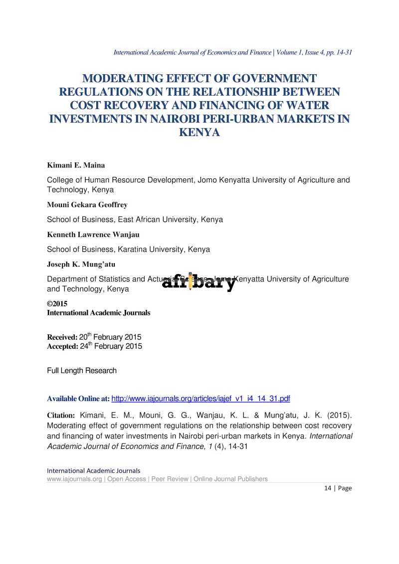 Moderating effect of government regulations on the relationship between