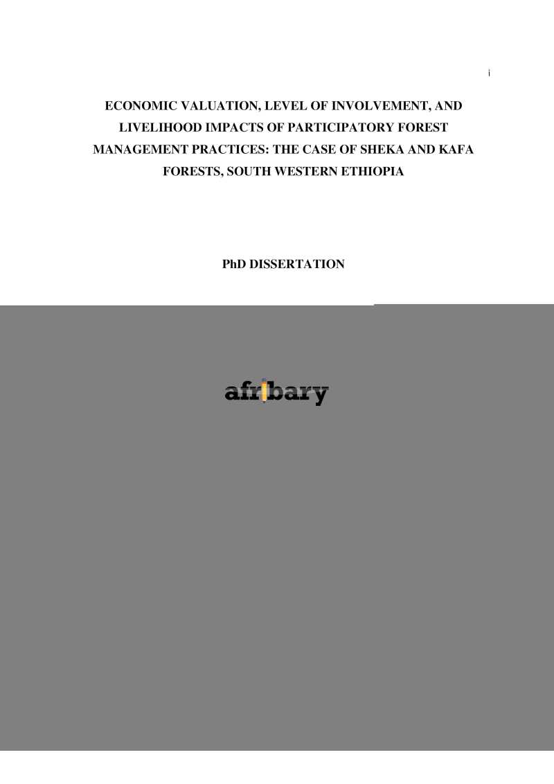 ECONOMIC VALUATION, LEVEL OF INVOLVEMENT, AND LIVELIHOOD IMPACTS OF ...