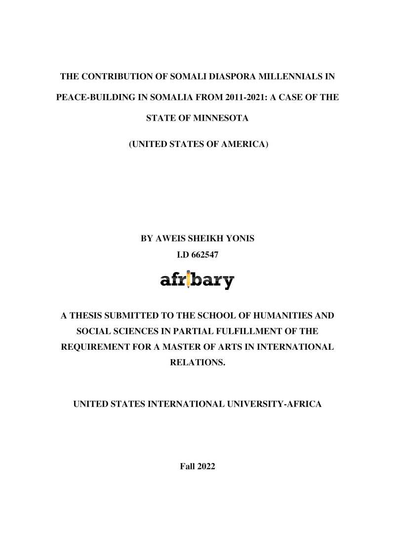 The Contribution of Somali Diaspora Millennials in Peace-Building in ...