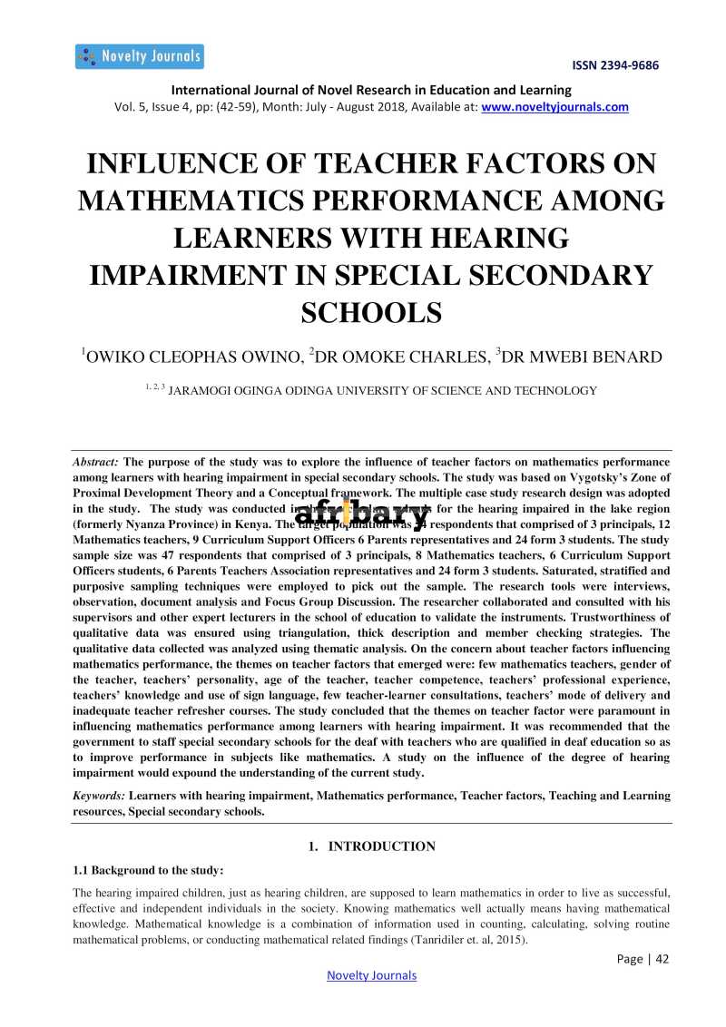 Influence Of Teacher Factors On Mathematics Performance Among Learners ...