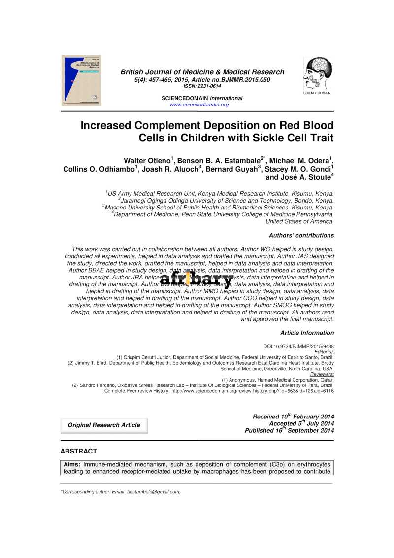 Increased complement deposition on red blood cells in children with ...